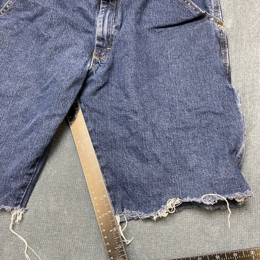 Wrangler Carpenter Shorts Men 32 Blue Denim Stretch Utility Workwear Hammer Loop
